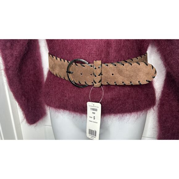 NWT Carlisle Brown Suede Genuine Leather Wide Belt western Boho Whipstitch sz S - Picture 6 of 7